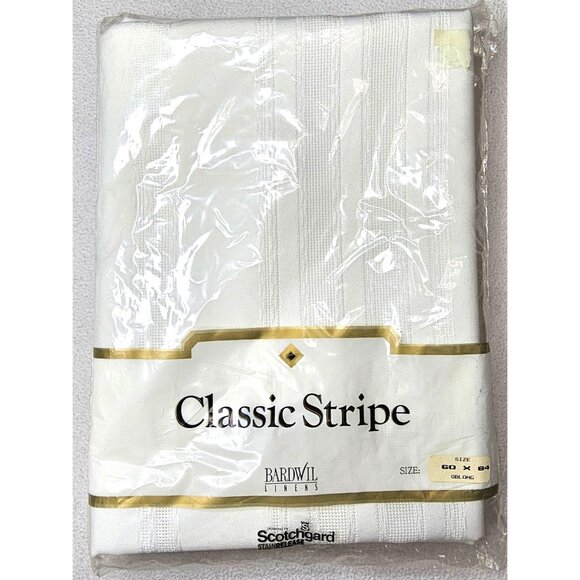 New Bardwil Linens Classic Stripe Tablecloth 60" X 84" Oblong Scotchgard White - Picture 1 of 8